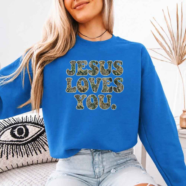 Jesus Loves You Camouflage Sweatshirt - Religious Message Sweatshirt