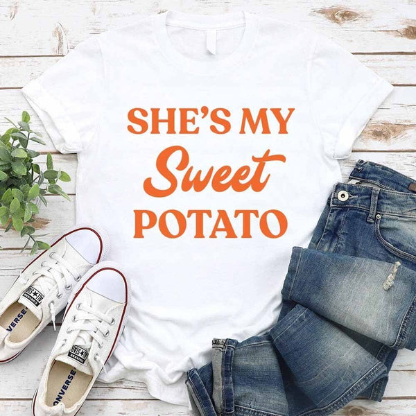 May include a My Sweet Potato T-Shirt with funny Thanksgiving-themed design, styled for fall and holiday gatherings.
