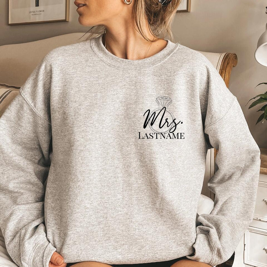 Custom Mrs Crewneck with Ring Shirts – Personalized Bride Gift for Wedding Tees