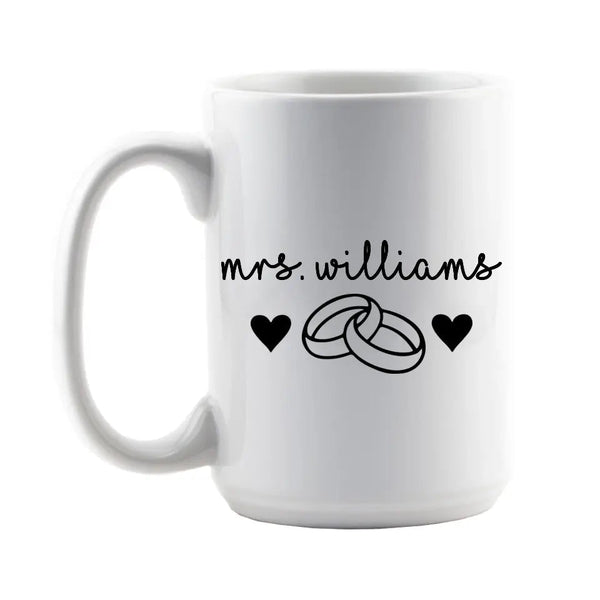 Customizer - Mrs Personalized With Rings Mug 15oz