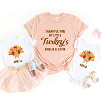 Conjunto familiar de camisetas personalizadas de Acción de Gracias "Agradecido por mis pequeños pavos"