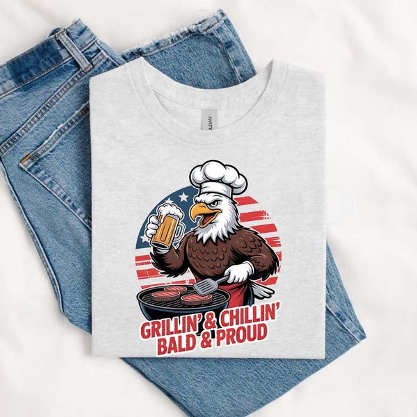 White t-shirt with an eagle graphic and text on a white background