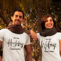 Custom Wifey & Hubby Matching Couple Shirts - Wedding Anniversary Gift with Established Date
