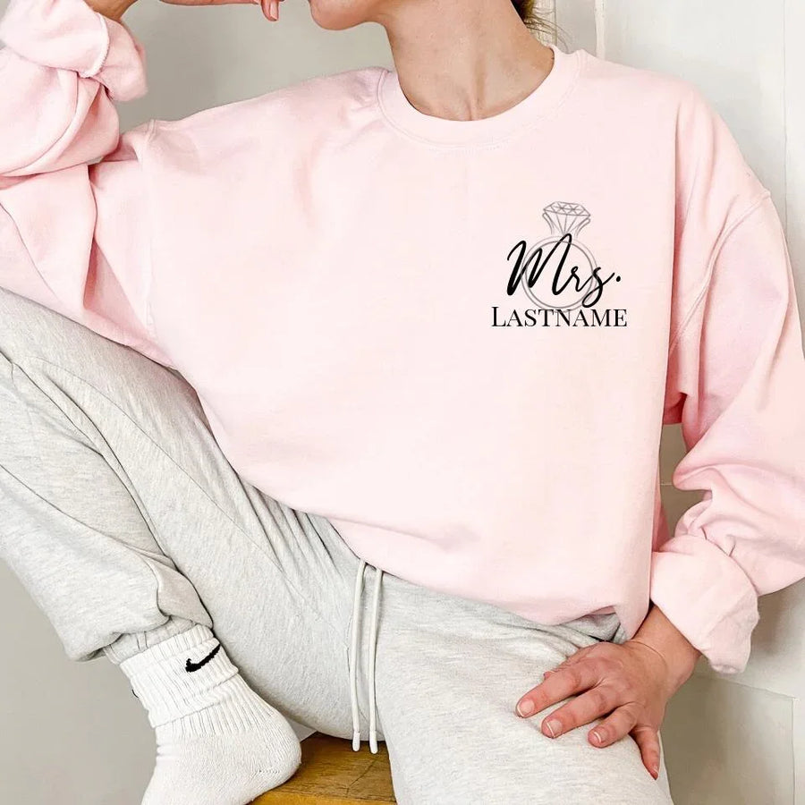 Custom Mrs Crewneck with Ring Shirts – Personalized Bride Gift for Wedding Tees