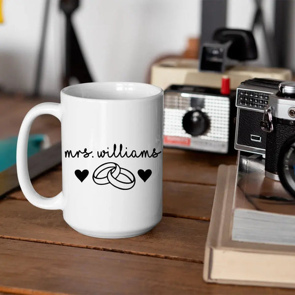 Customizer - Mrs Personalized With Rings Mug 15oz