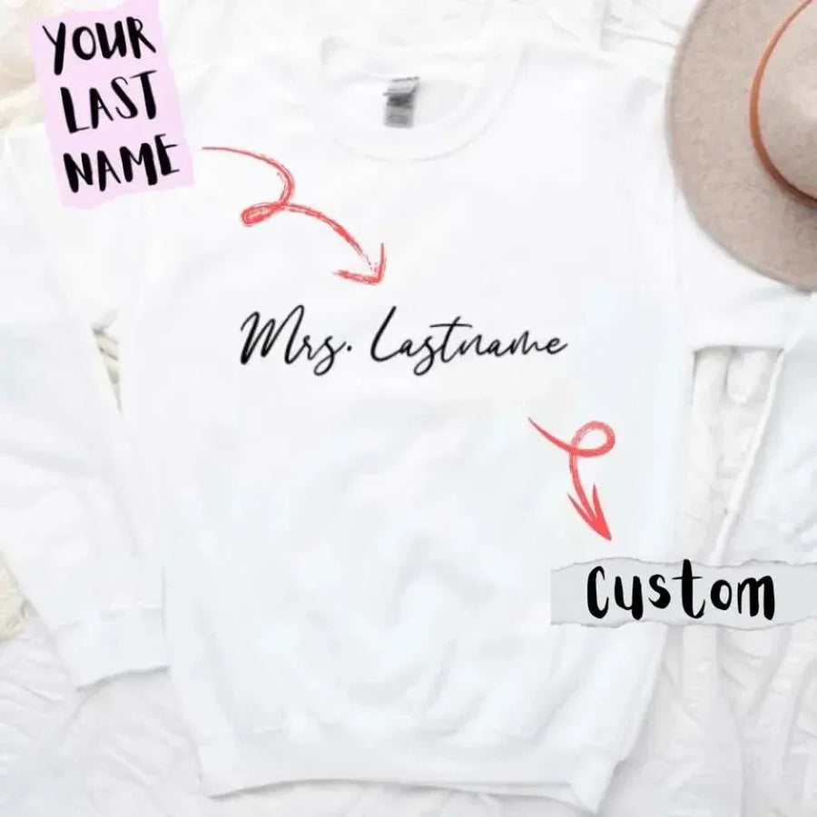 Mrs. Personalized Last Name Crewneck T-shirt TEST