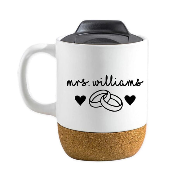 Customizer - Mrs Personalized With Rings Cork Mug