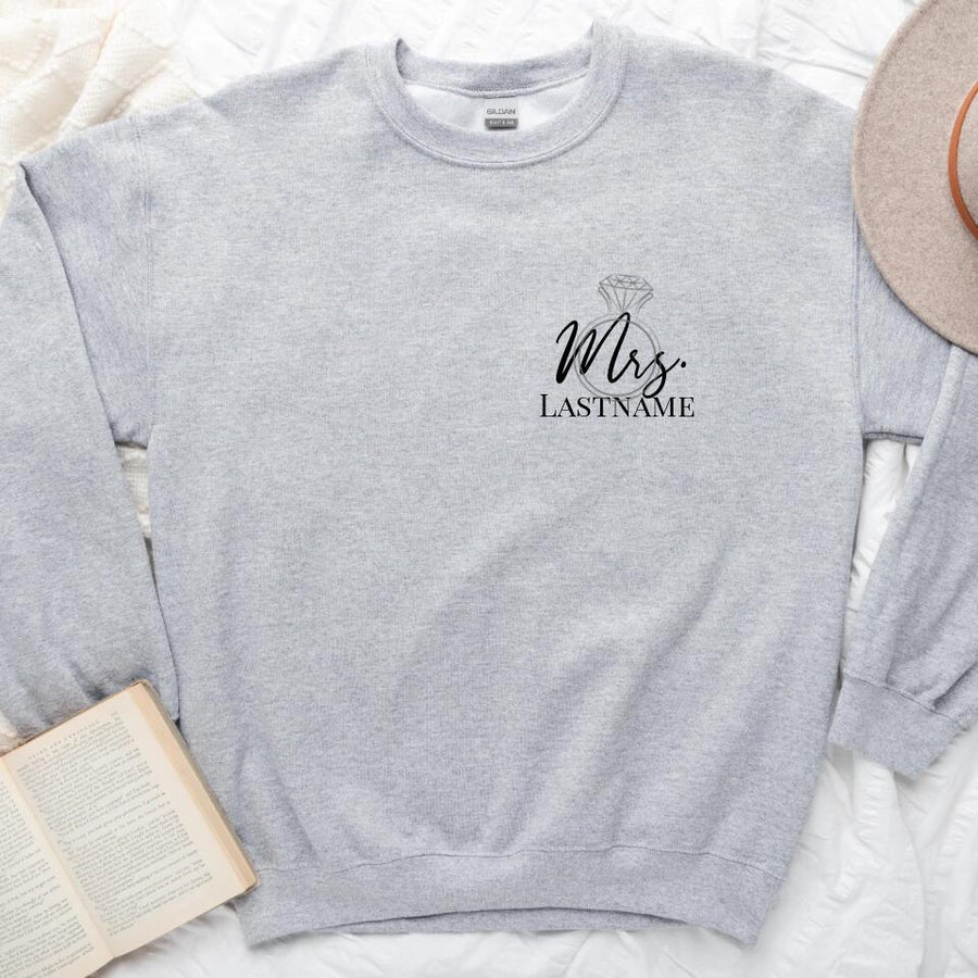 Custom Mrs Crewneck with Ring Shirts – Personalized Bride Gift for Wedding Tees