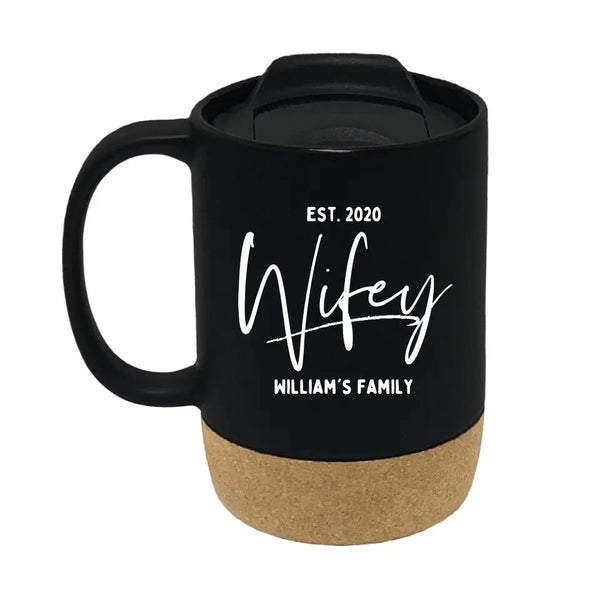 Customizer - Wifey Hubby Established Personalized Black Cork Mug
