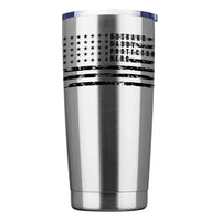 Stainless steel tumbler with American flag design and text husband daddy protector hero