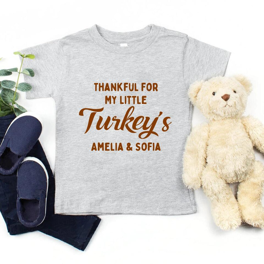 Conjunto familiar de camisetas personalizadas de Acción de Gracias "Agradecido por mis pequeños pavos"