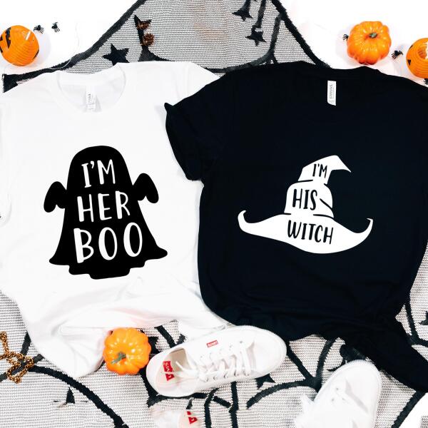 I'm Her BOO, I'm His Witch Halloween Couples Tee