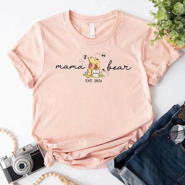 Mama Bear Mother's Day Gift Personalized Shirts PEACH