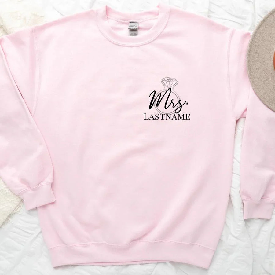 Custom Mrs Crewneck with Ring Shirts – Personalized Bride Gift for Wedding Tees