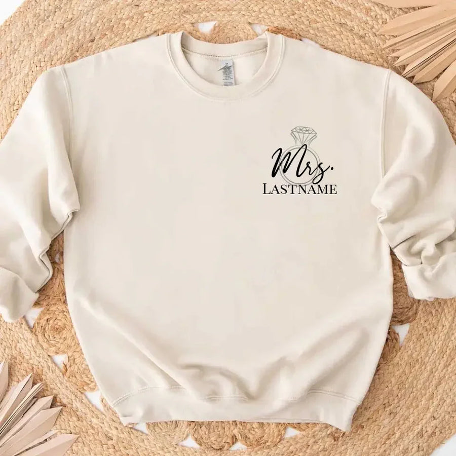 Custom Mrs Crewneck with Ring Shirts – Personalized Bride Gift for Wedding Tees