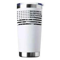 White stainless steel tumbler with black American flag and 'Husband Daddy Protector Hero' text design