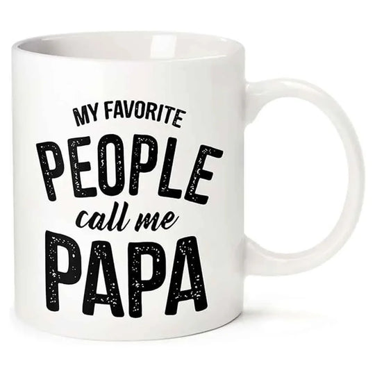 White mug with black text 'My Favorite People Call Me Papa' on a white background