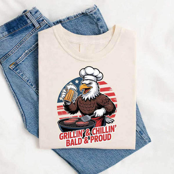 T-shirt with an eagle graphic and text on a white background