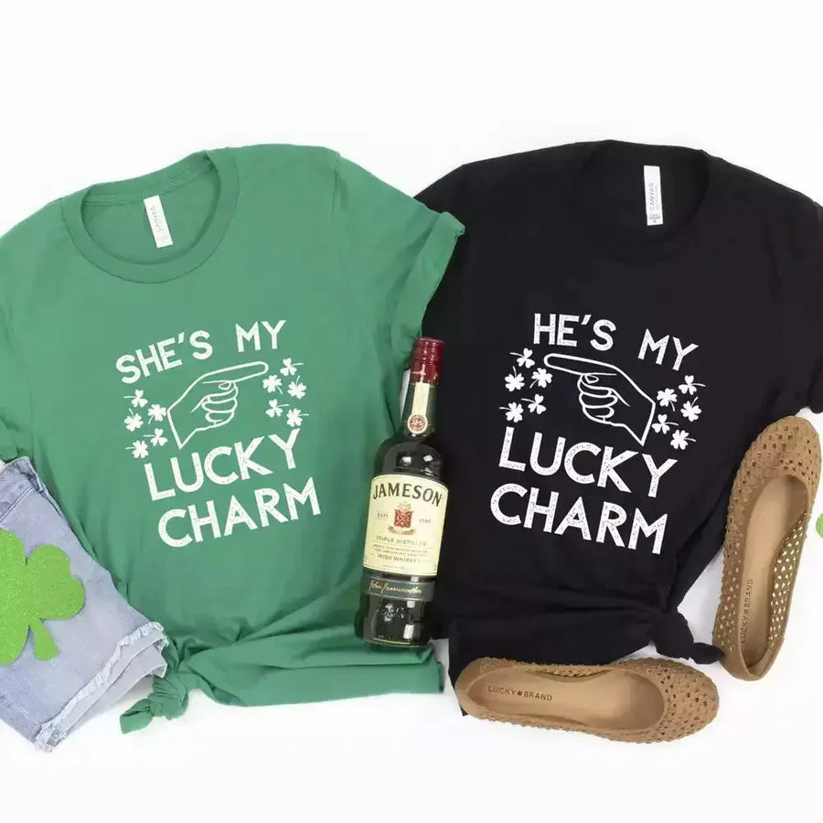She's/He's My Lucky Charm Pointing Couples Tee Bundle