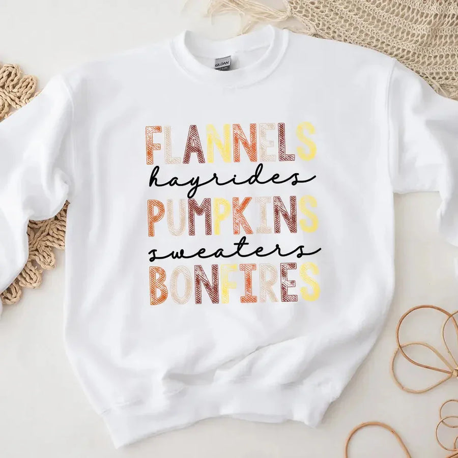 Sweatshirt - Flannels Hayrides Pumpkins Sweaters Bonfires Fall Sweatshirt