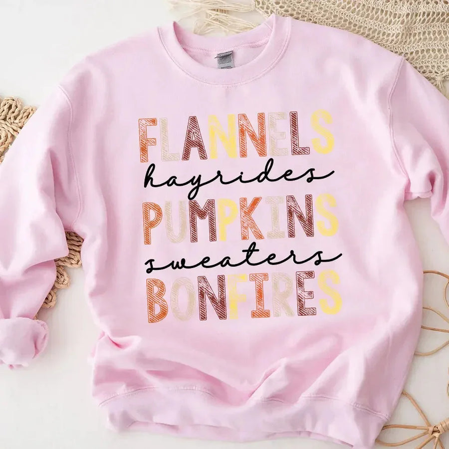 Sweatshirt - Flannels Hayrides Pumpkins Sweaters Bonfires Fall Sweatshirt