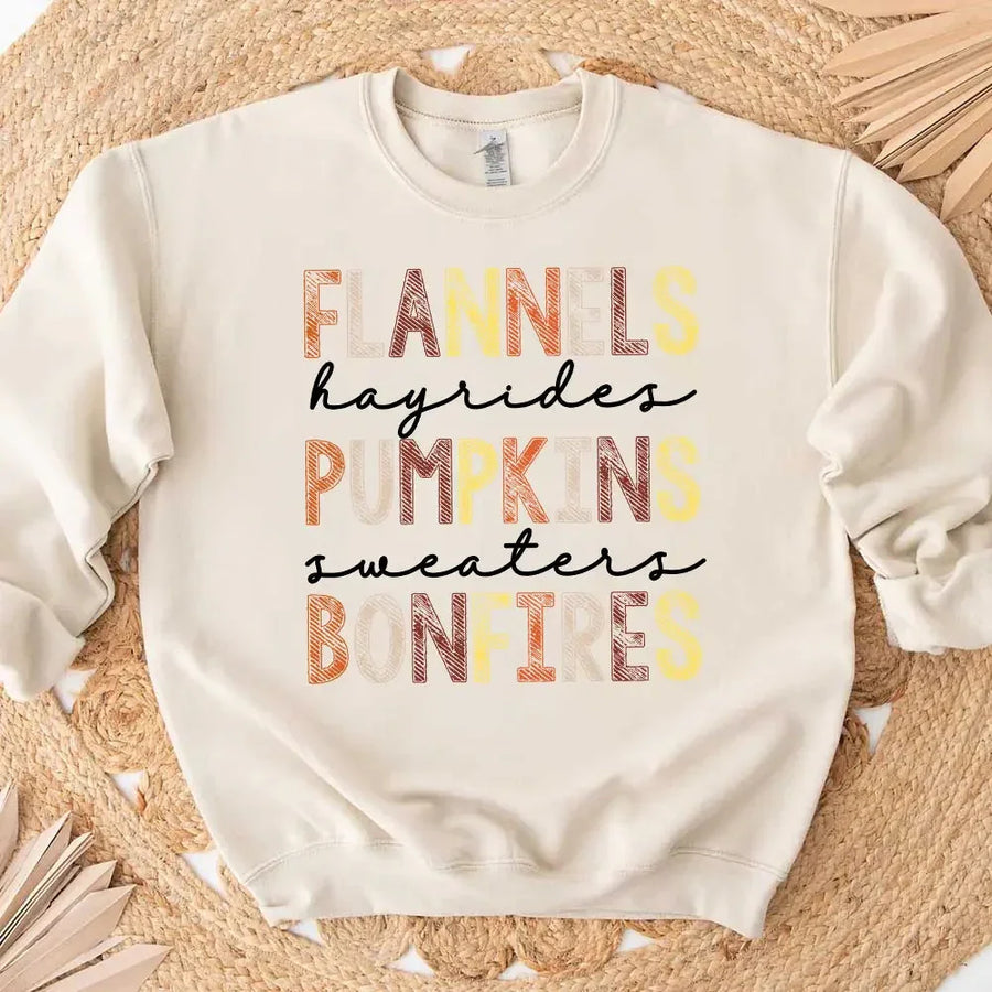 Sweatshirt - Flannels Hayrides Pumpkins Sweaters Bonfires Fall Sweatshirt