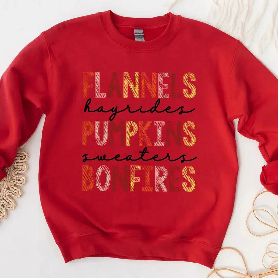 Sweatshirt - Flannels Hayrides Pumpkins Sweaters Bonfires Fall Sweatshirt