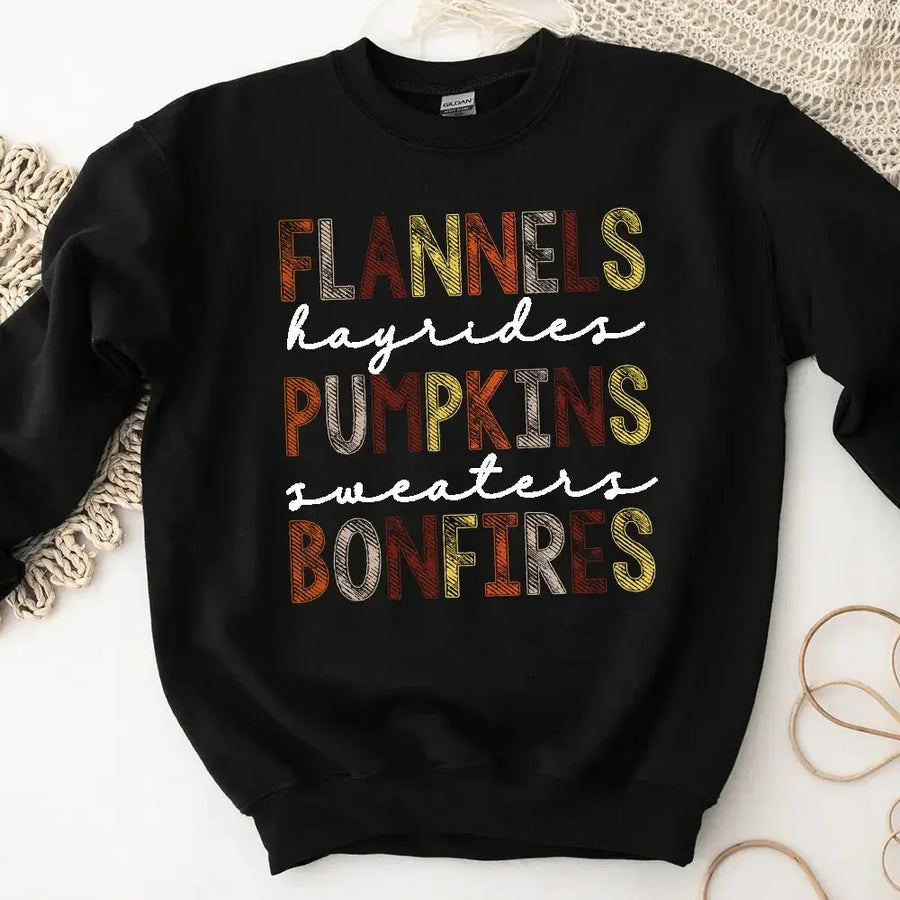 Sweatshirt - Flannels Hayrides Pumpkins Sweaters Bonfires Fall Sweatshirt