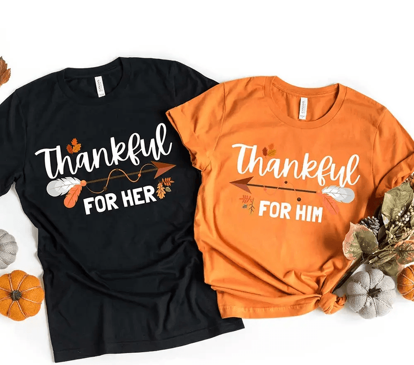 Thankful For Her/Him Thanksgiving Couple T-Shirt