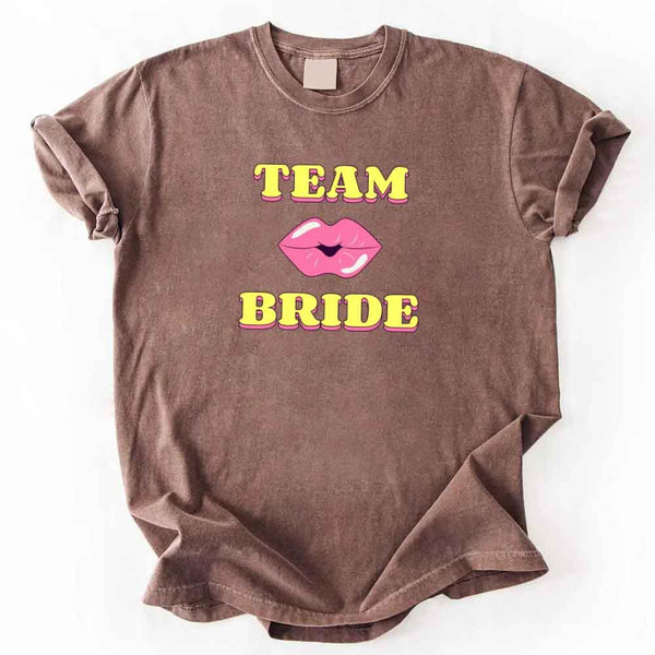 May include Espresso Team Bride & The Bride Bachelorette Party Matching T-Shirts, featuring "Team Bride" and "The Bride" designs in soft cotton fabric, perfect for pre-wedding celebrations and group photos.