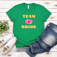 May include Green Team Bride & The Bride Bachelorette Party Matching T-Shirts, featuring "Team Bride" and "The Bride" designs in soft cotton fabric, perfect for pre-wedding celebrations and group photos.