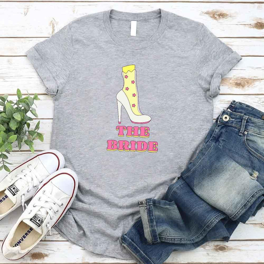 May include Grey Team Bride & The Bride Bachelorette Party Matching T-Shirts, featuring "Team Bride" and "The Bride" designs in soft cotton fabric, perfect for pre-wedding celebrations and group photos.