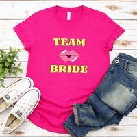 May include Heiconia Team Bride & The Bride Bachelorette Party Matching T-Shirts, featuring "Team Bride" and "The Bride" designs in soft cotton fabric, perfect for pre-wedding celebrations and group photos.