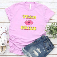 May include Lilac Team Bride & The Bride Bachelorette Party Matching T-Shirts, featuring "Team Bride" and "The Bride" designs in soft cotton fabric, perfect for pre-wedding celebrations and group photos.