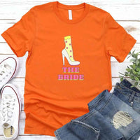 May include Orange Team Bride & The Bride Bachelorette Party Matching T-Shirts, featuring "Team Bride" and "The Bride" designs in soft cotton fabric, perfect for pre-wedding celebrations and group photos.