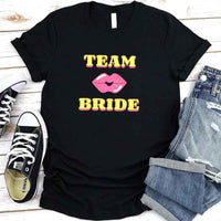 May include Black Team Bride & The Bride Bachelorette Party Matching T-Shirts, featuring "Team Bride" and "The Bride" designs in soft cotton fabric, perfect for pre-wedding celebrations and group photos.