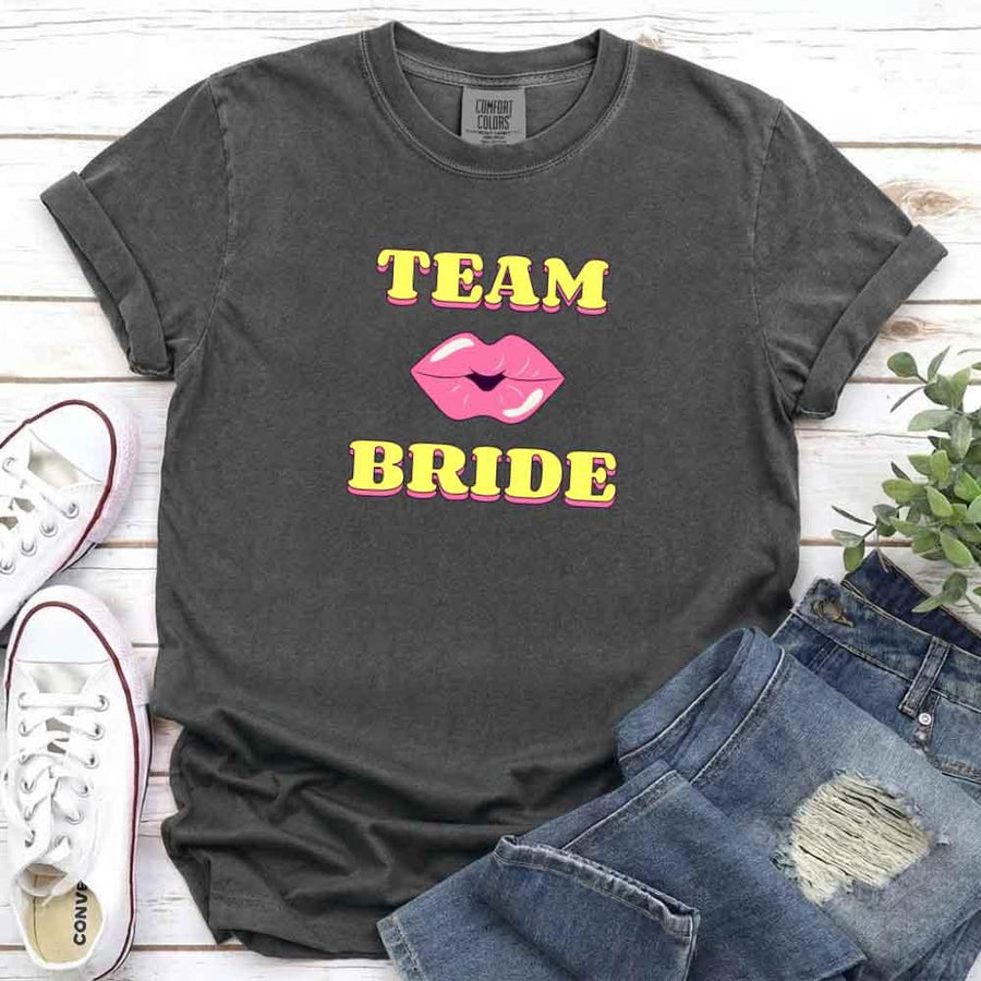 May include Pepper Team Bride & The Bride Bachelorette Party Matching T-Shirts, featuring "Team Bride" and "The Bride" designs in soft cotton fabric, perfect for pre-wedding celebrations and group photos.