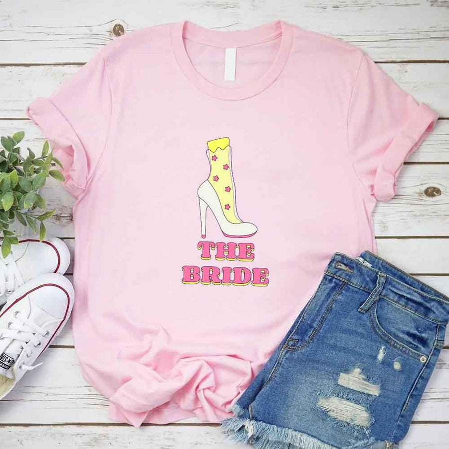 May include Pink Team Bride & The Bride Bachelorette Party Matching T-Shirts, featuring "Team Bride" and "The Bride" designs in soft cotton fabric, perfect for pre-wedding celebrations and group photos.