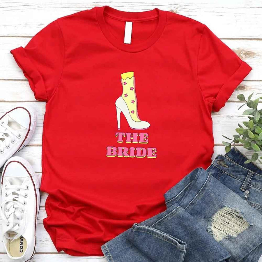 May include Red Team Bride & The Bride Bachelorette Party Matching T-Shirts, featuring "Team Bride" and "The Bride" designs in soft cotton fabric, perfect for pre-wedding celebrations and group photos.