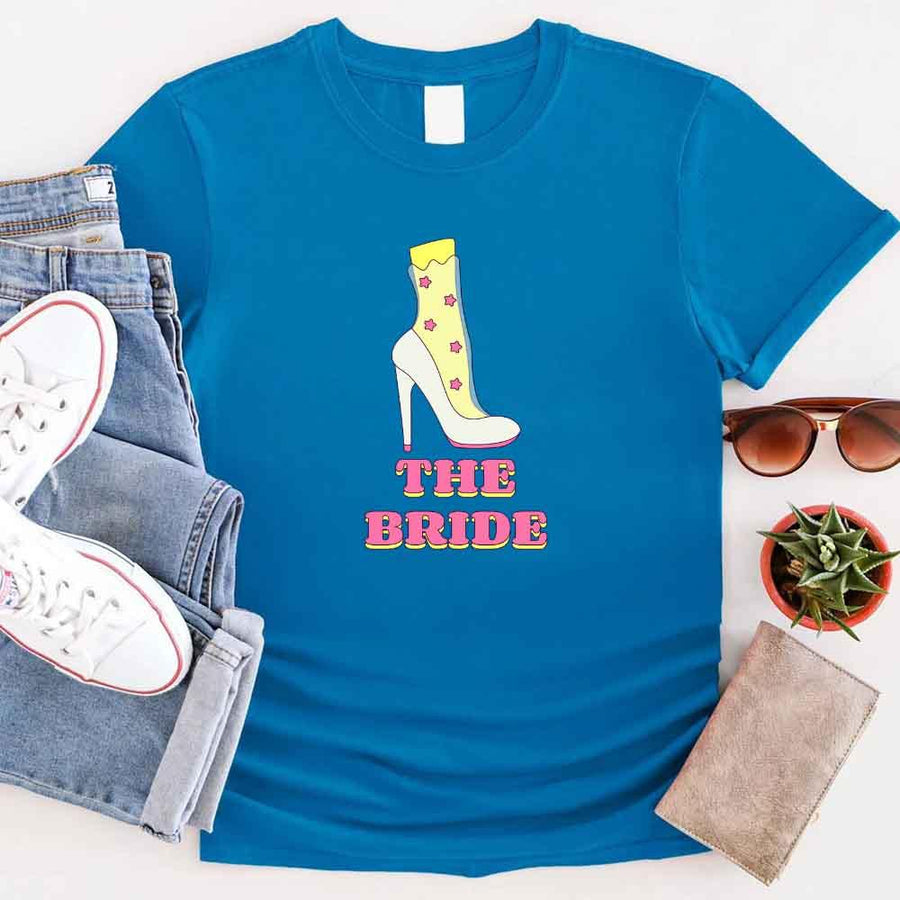 May include Sapphire Team Bride & The Bride Bachelorette Party Matching T-Shirts, featuring "Team Bride" and "The Bride" designs in soft cotton fabric, perfect for pre-wedding celebrations and group photos.