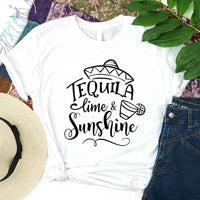 May include two people wearing matching best friend graphic t-shirts with “Tequila, Lime & Sunshine” text.