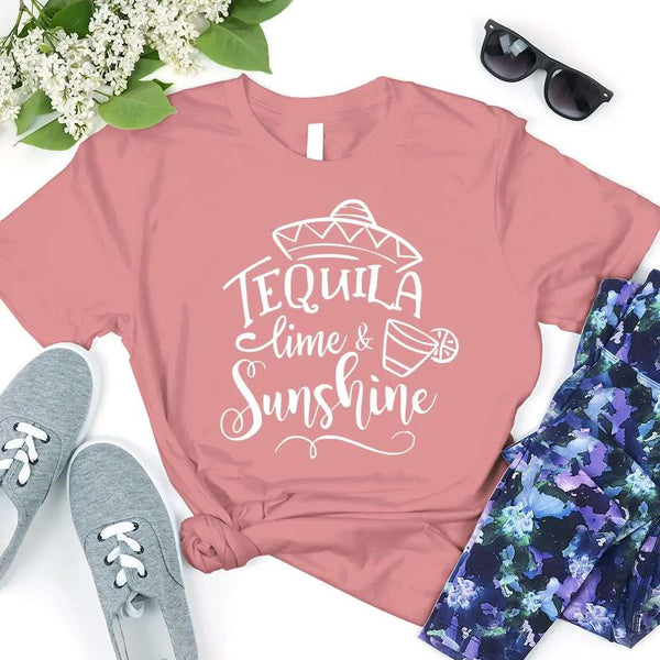 May include two people wearing matching best friend graphic t-shirts with “Tequila, Lime & Sunshine” text.