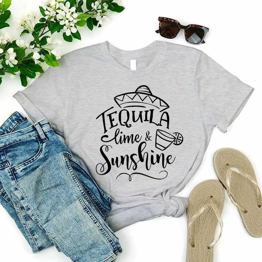 May include two people wearing matching best friend graphic t-shirts with “Tequila, Lime & Sunshine” text.