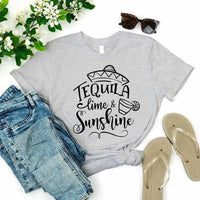 May include two people wearing matching best friend graphic t-shirts with “Tequila, Lime & Sunshine” text.