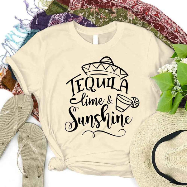 May include two people wearing matching best friend graphic t-shirts with “Tequila, Lime & Sunshine” text.