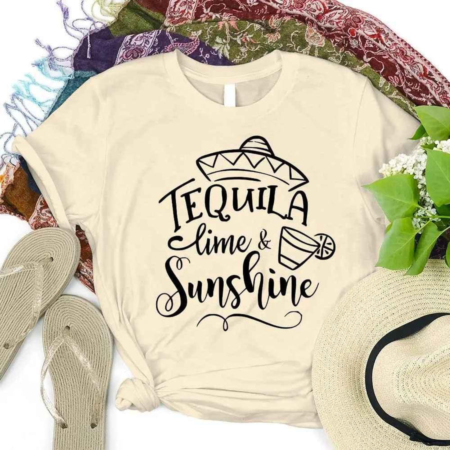 May include two people wearing matching best friend graphic t-shirts with “Tequila, Lime & Sunshine” text.