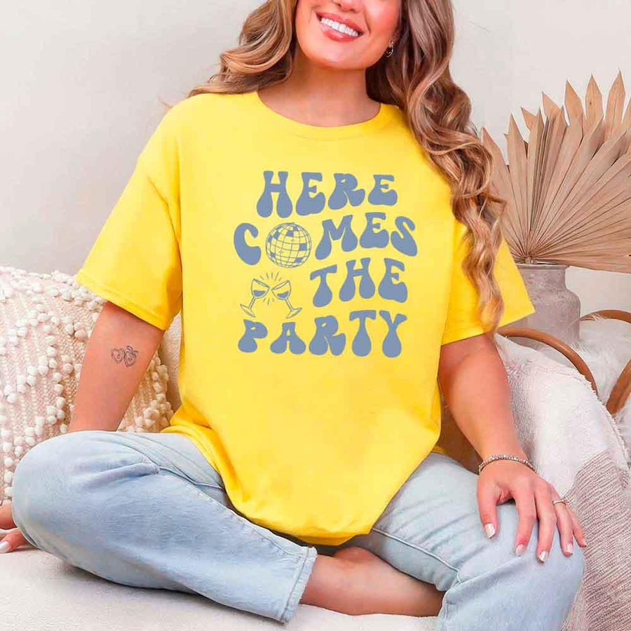 May include Daisy bachelorette-themed T-shirt reading “Vino Before Vows,” featuring playful typography and celebratory bridal party design elements!