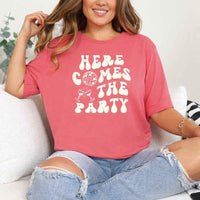 May include Coral Silk bachelorette-themed T-shirt reading “Vino Before Vows,” featuring playful typography and celebratory bridal party design elements!