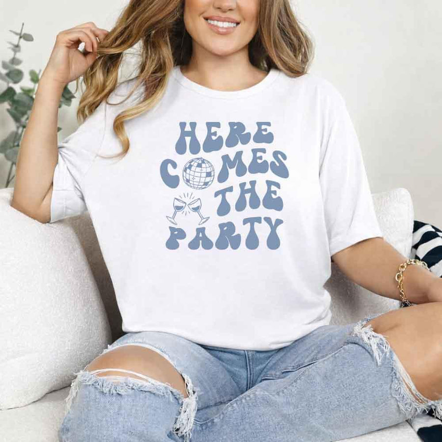 May include White bachelorette-themed T-shirt reading “Vino Before Vows,” featuring playful typography and celebratory bridal party design elements!