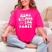 May include Heliconia bachelorette-themed T-shirt reading “Vino Before Vows,” featuring playful typography and celebratory bridal party design elements!